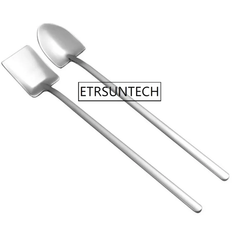 

100pcs Long Handle Stainless Steel Coffee Spoon Square Shovel Stirring Scoop Dessert Flatware Milk Tea Tools