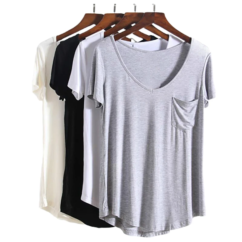 3 Цвета модные Универсальные V образным вырезом футболки с коротким рукавом лето
