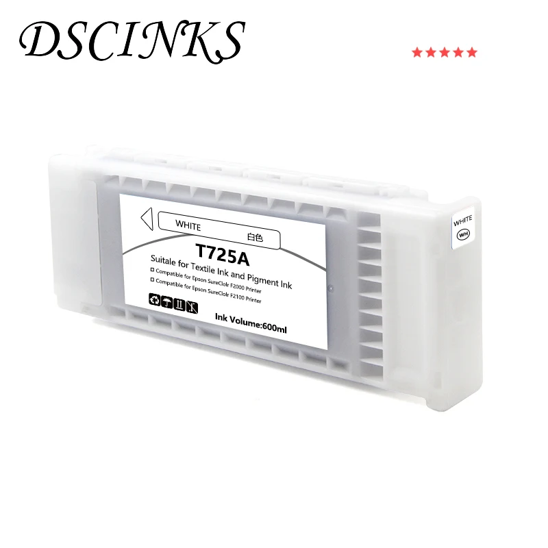 dscinks 600ml per pcs textile t7251 t7252 t7253 t7254 t725a ink cartridge for epson f2000 f2100 f2130 f2140 f2150 f2160 printer free global shipping