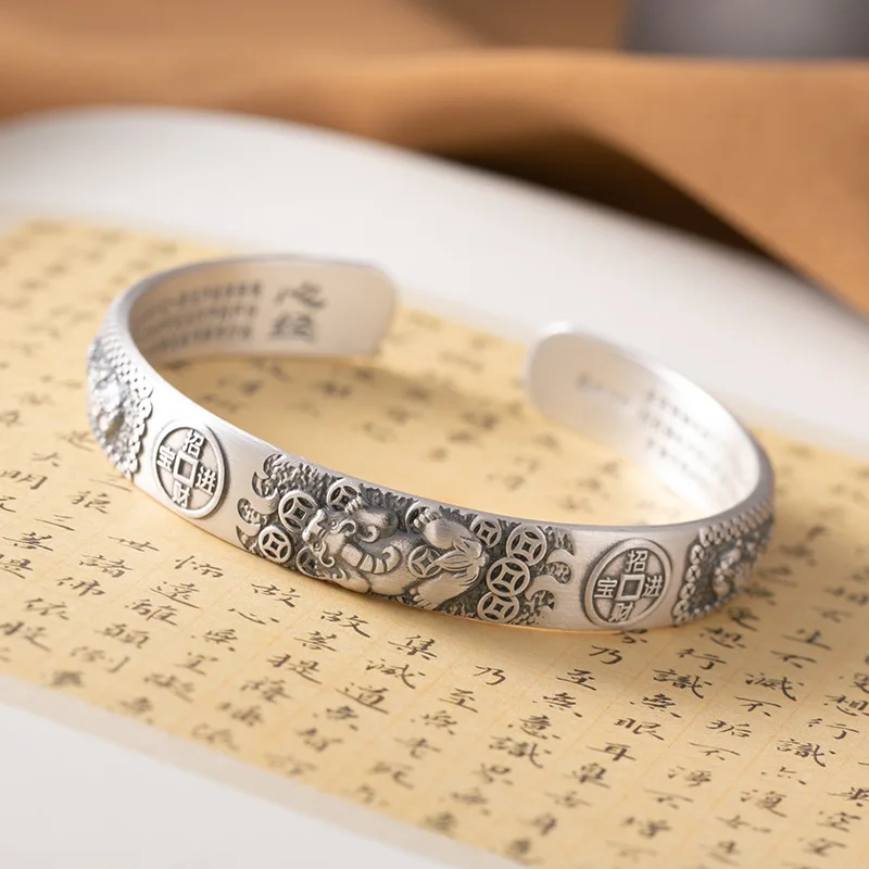 

★light of bracelets for men and women to restore ancient ways personality heart sutra web celebrity fine silver bracelet