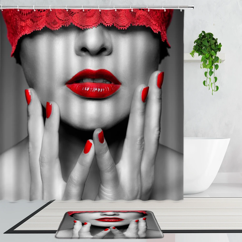 Модный с изображением красных губ занавески для душа на высоком каблуке красивые