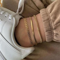 3 pcsset boho retro snake chain anklet set for women gold color alloy fish scales pattern chain multi layer chain anklet new