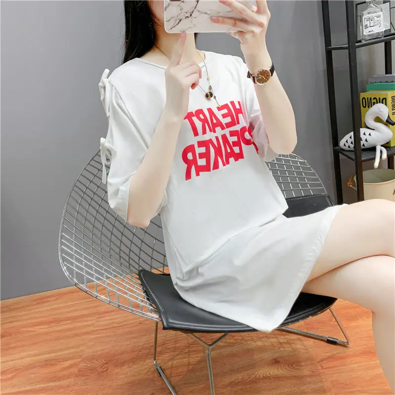 2021 novedad de verano de gran tamaño embarazada Vestido de manga corta de moda Casual cuello redondo ropa suelta E016