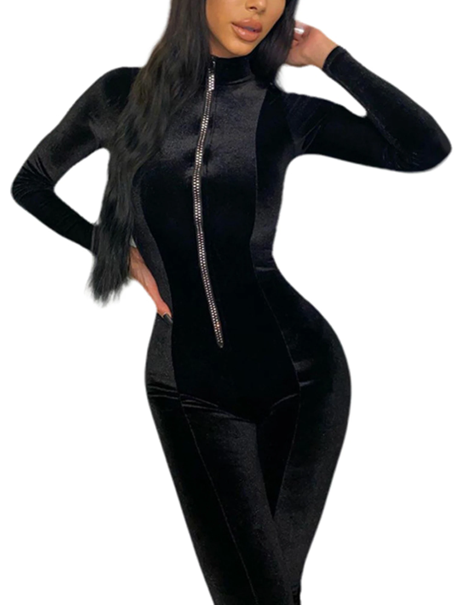 

Sexy V Neck Solid Women Sheath Jumpsuit Female Fashion Zipper Long Sleeve Autumn Streetwear Bodycon Party Clubwear Jumpsuits