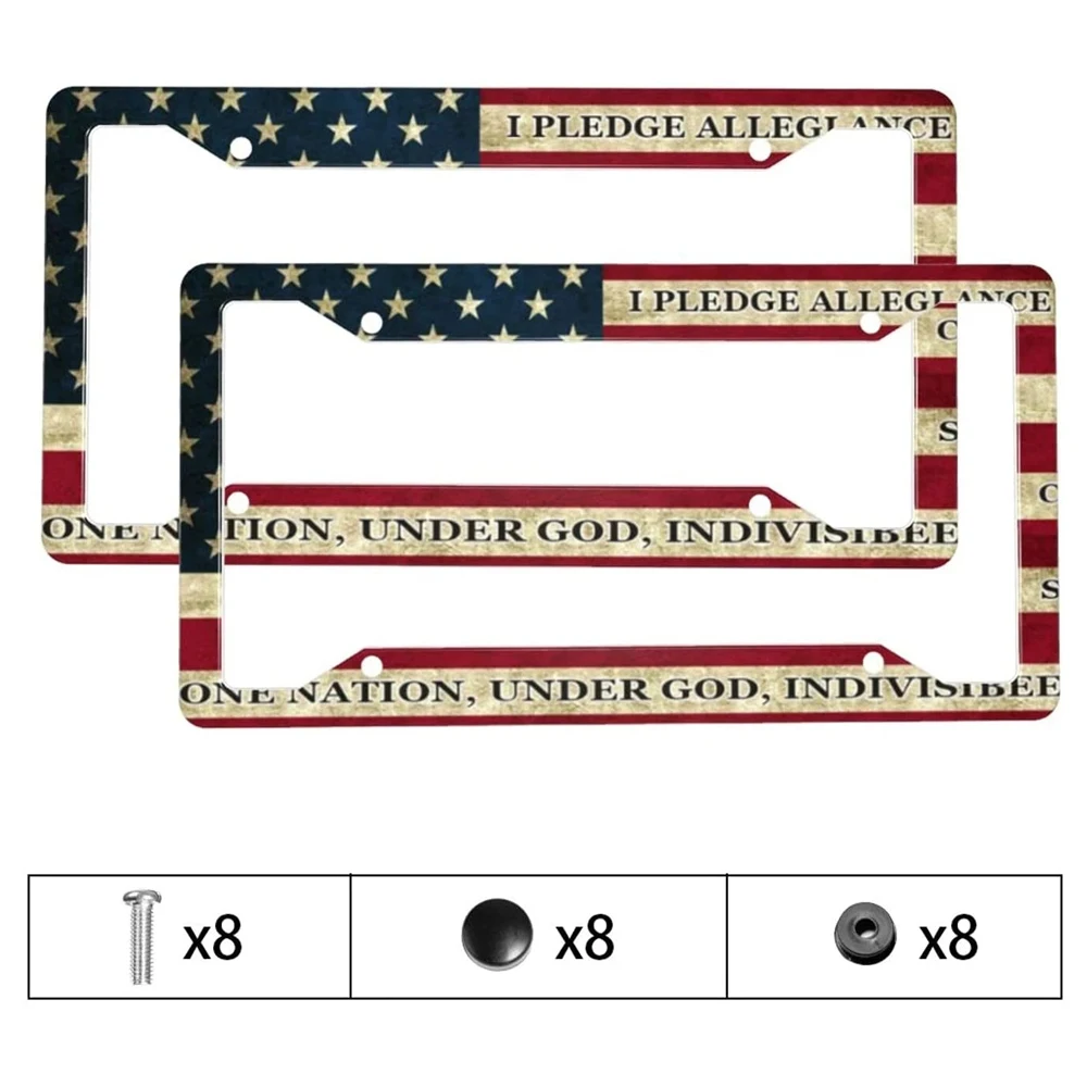 

Vintage American Flag License Plate Frame 2 Pcs Set Novelty Patriotic Licenses Plate Auto Car Tag Frames for US Canada Standard