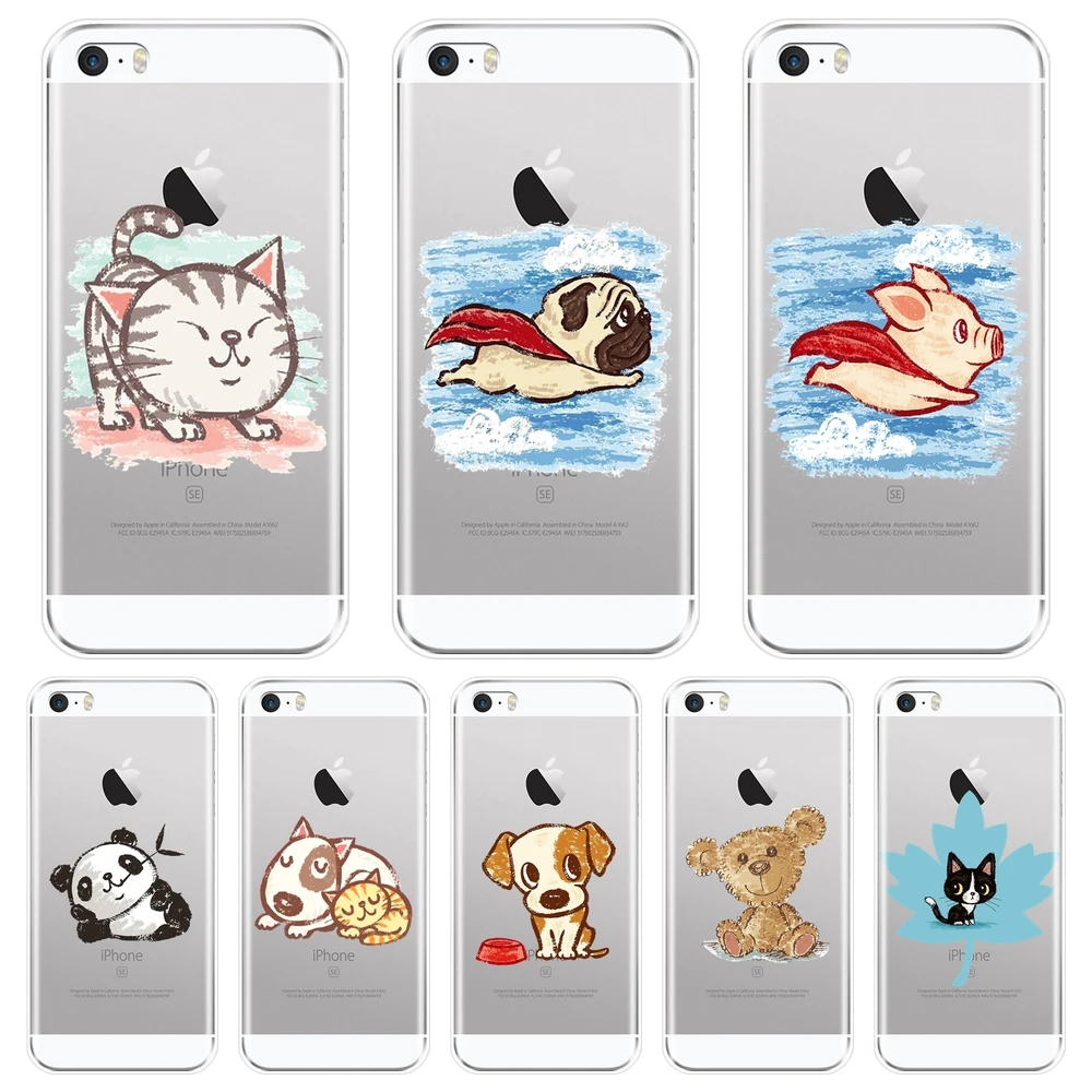 Чехол-накладка для iPhone 4 4S 5 5C 5S SE из мягкого силикона с изображением мопса кошки