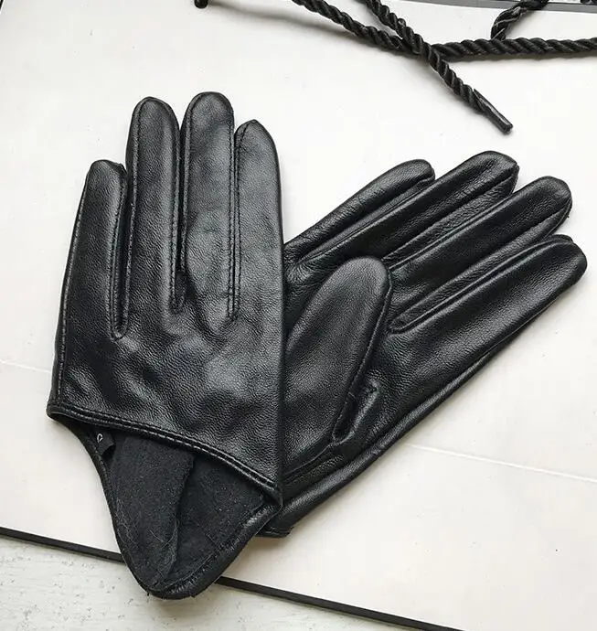 

Autumn and winter women's short design sheepskin gloves thin genuine leather gloves half palm black glove 8 colors R025