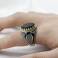 new vintage men rings two tone black square stone finger ring punk rock hip hop male personality design jewelry party gifts