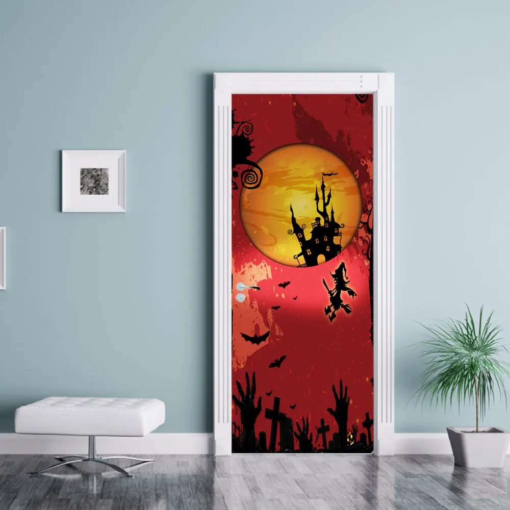 2 шт./компл. 3D дверные обои фрески наклейки на стены для празднования Хэллоуина