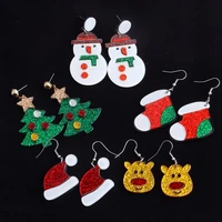 fishsheep new acrylic christmas earrings for women resin snowman christmas stocking hat reindeer earrings 2021 new year gifts