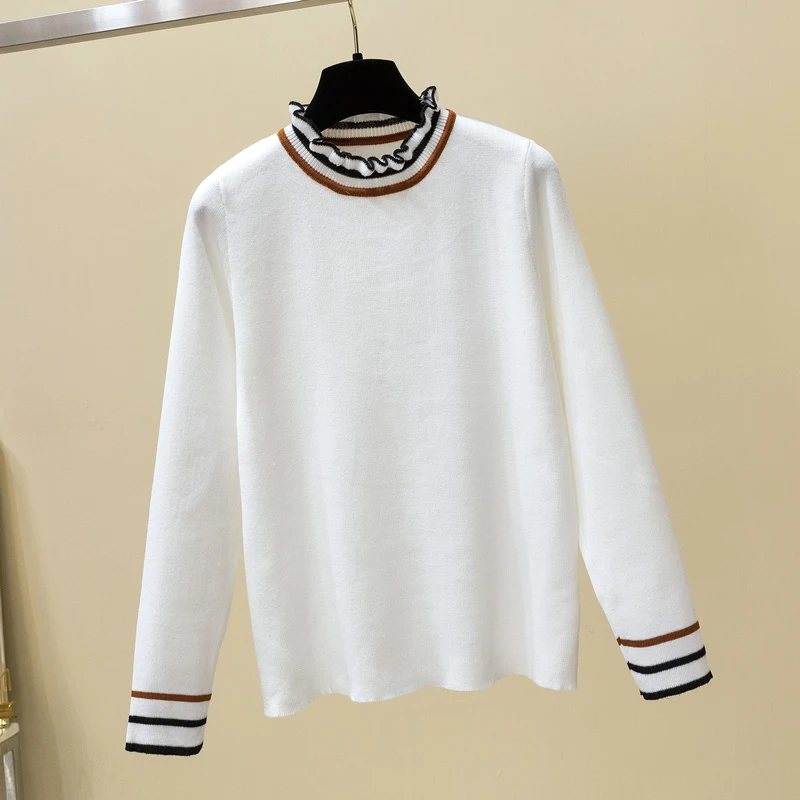 Водолазка женская с оборками длинным рукавом в Корейском стиле Осень-зима