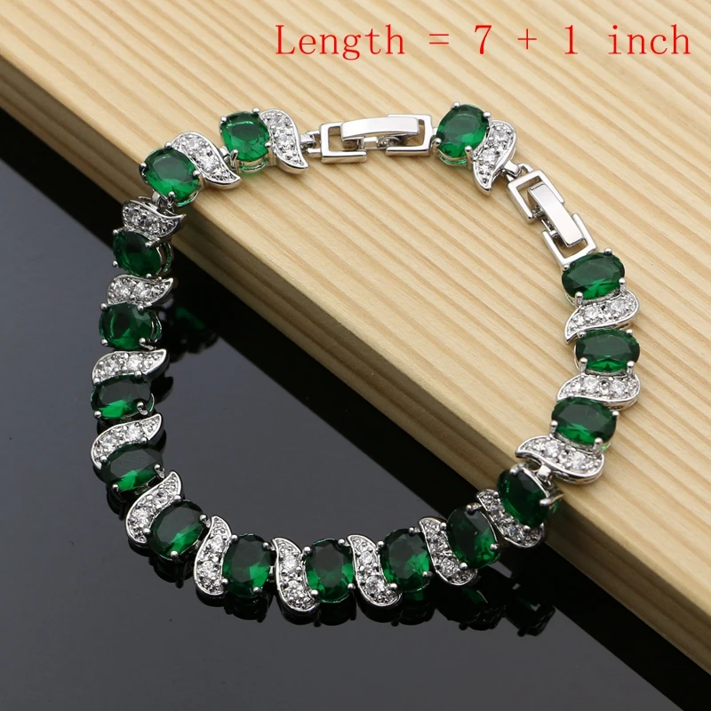 925 серебряные ювелирные наборы зеленый CZ для влюбленных серьги с камнями