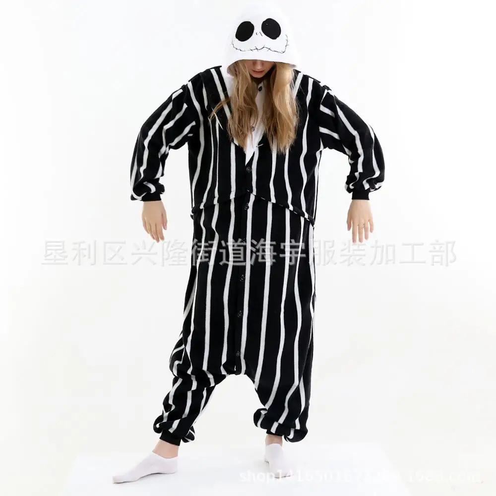 

Jack Skellington pajamas Men cartoon Skull Halloween Coaplay Costume women Jumpsuit Adult Loose Sets winter Cotton Pajama