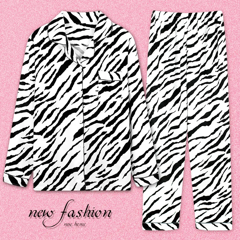 New Autumn Pajamas Women's Lapel Cardigan Nightwear 2Pcs Suit Milk Silk Nightgown Casual Home Wear Full Sleepwear Sleep Tops