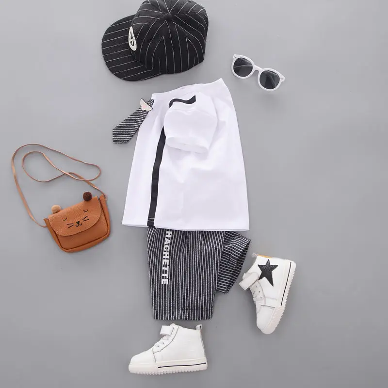 Летняя детская одежда с короткими рукавами для маленьких мальчиков и девочек