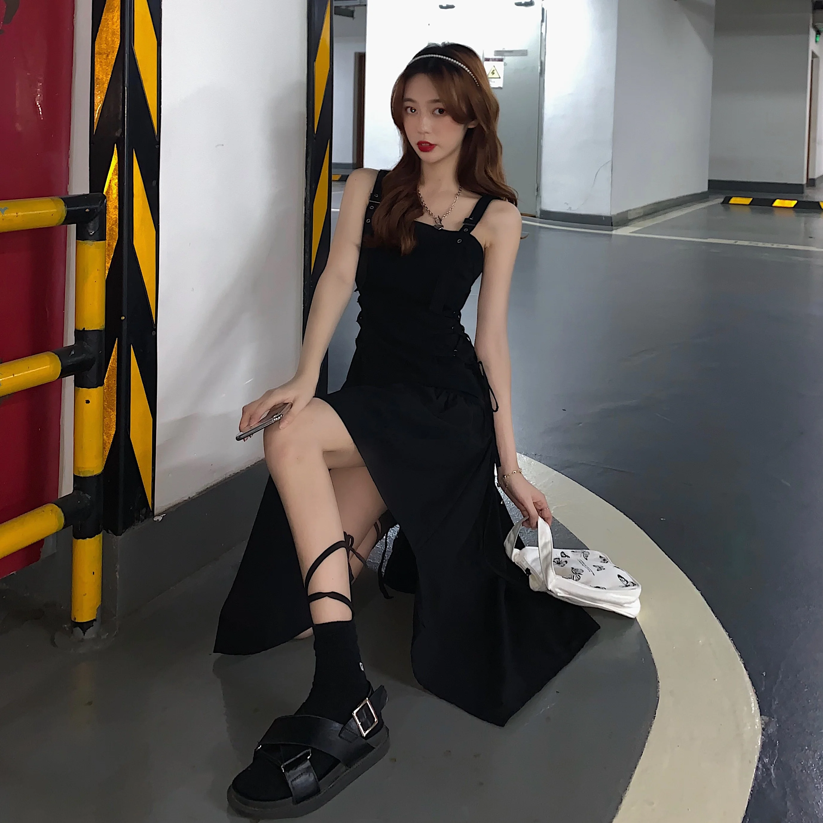 

Make firm offers ~ 9718 # spice wind design feeling irregular web celebrity temperament accept waist strap black dress