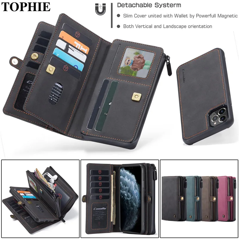 

Zipper Purse Leather Phone Case For iPhone 12 Mini 11 Pro Max XS X XR SE 2020 8 7 Plus Magnetic Wallet Card Cover Etui Coque