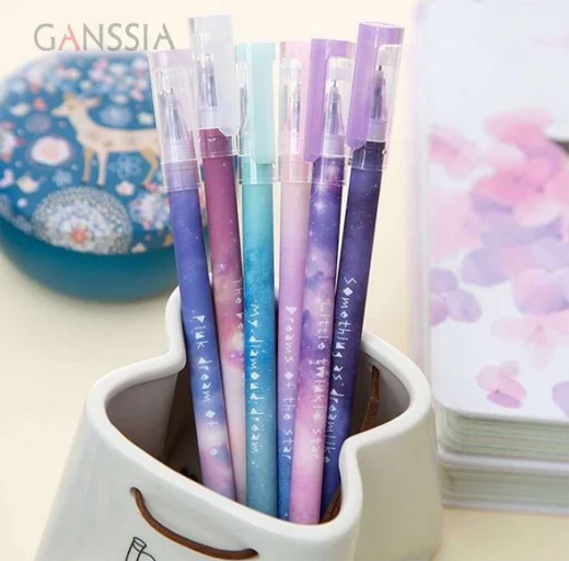 

6 PCS/Set Starry Sky Gel Pen 0 .5mm Black Ink Pen Writing Creative School Office Lovely Accessories Supply Stationery(SS-104)