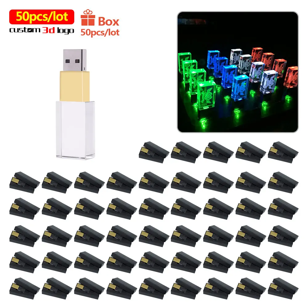 

50pcs/lot Crystal USB Flash drive 32GB USB Personalize 3d logo pen drive 4g 8g 16g 64g 128GB usb memory storage devices U disk