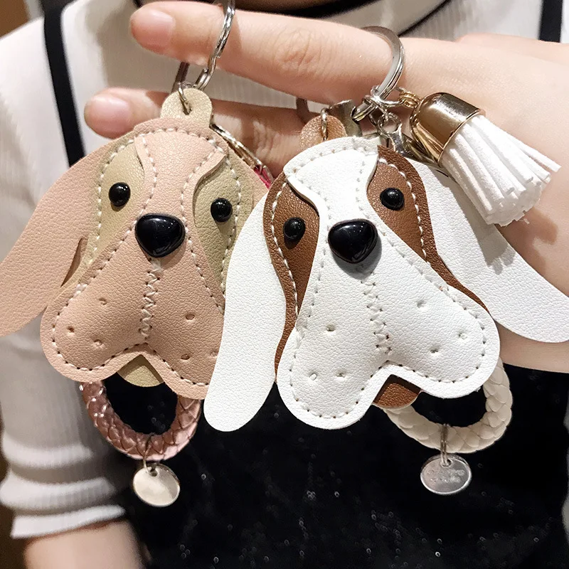 

Hot Korean Designer Cute PU Leather Dog Women's Keychain Men's Car Pendant Student Bag Key Chain Charm Lover Creative Gifts