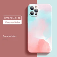 liquid square tempered glass shockproof case for iphone 12 11 pro max xr x xs max 7 8 plus 12 mini se 2020 watercolor back cover
