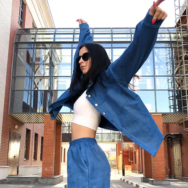 

Donsignet Women Set 2021 Simple Fashion Solid Color Long Sleeve Shirt and Pants Two Piece Set Women's Solid Color Casual Suit