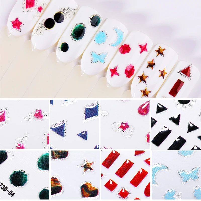 1 лист смешанных узоров черный синий 3D стикер для ногтей переводная наклейка