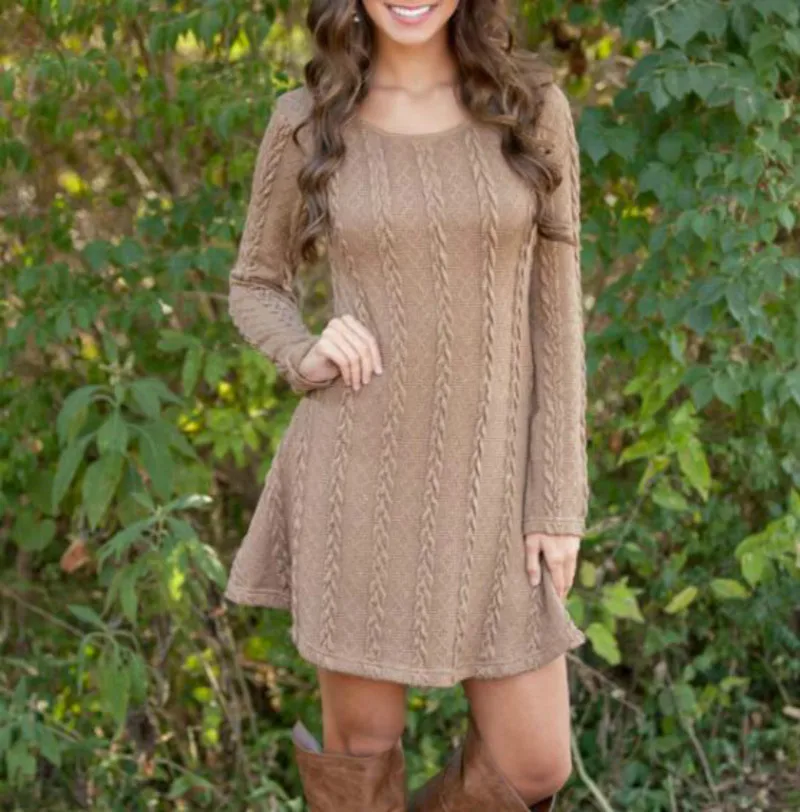 Новинка 2019 женские платья с длинным рукавом мини трапециевидные вязаные свитера