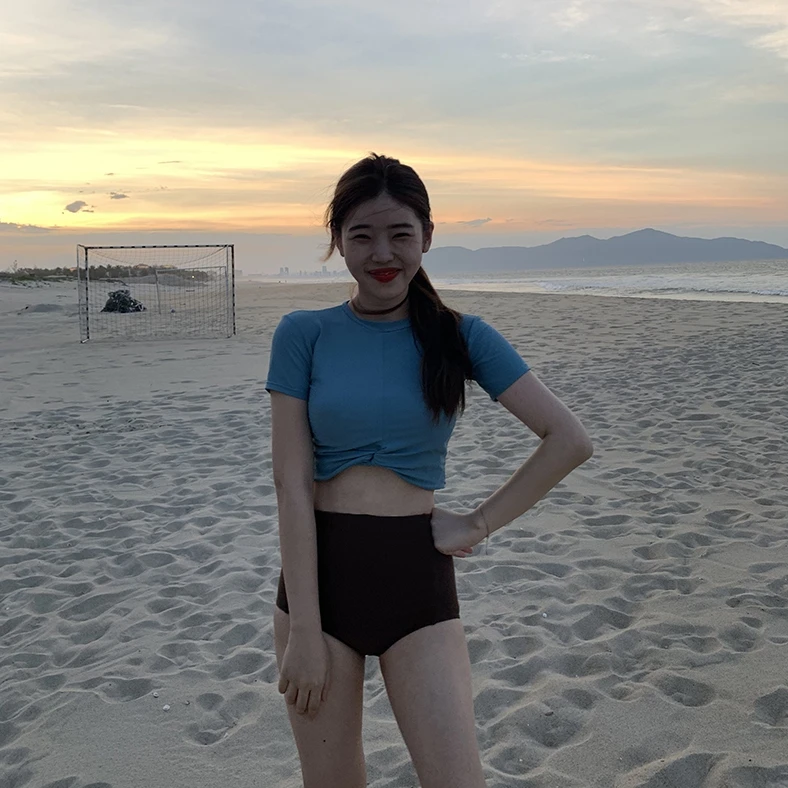 Корейское бикини Женский однотонный купальник пуш-ап с высокой талией