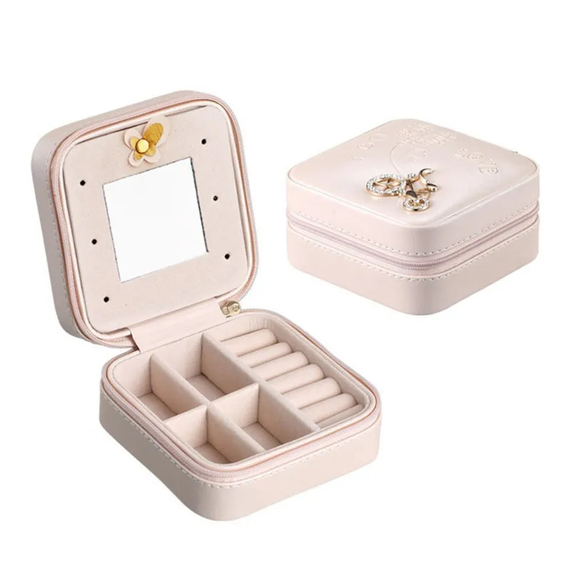 

PU Leather Jewelry Box Portable Travel Necklace Ring Storage Organizer Synthetic Leather Jewel Cabinet Case Gift For Women
