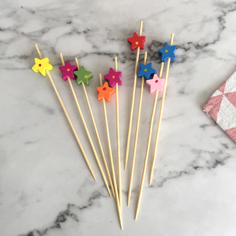 Bamboo pick Cupcake фруктовая вилка 12 см сердце Звездный шар цветок для украшения