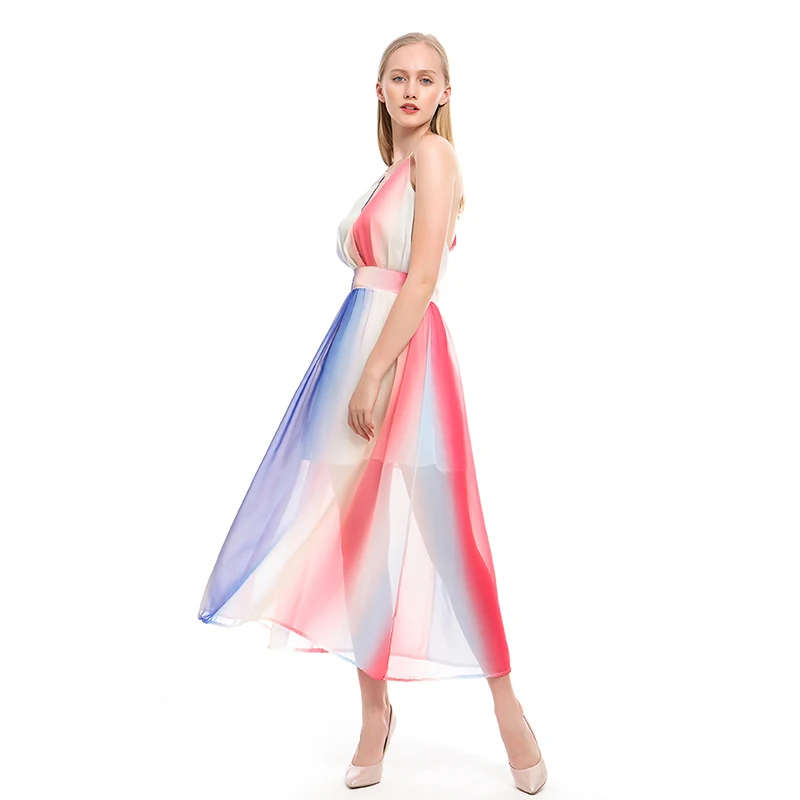 Женское платье без рукавов на тонких бретелях сексуальное с глубоким v образным