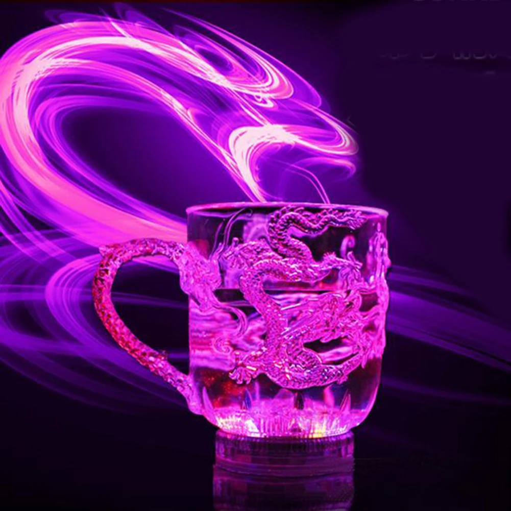

LED Dragon Inductive Rainbow Color Cup Mug Color Changing Sensitive Drinking Cup For Water Milk Tea Drinks Dragon Pattern