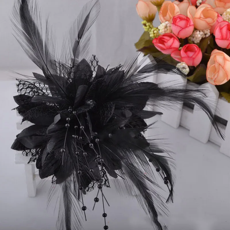 Women's Fashion Flower Feather Bead Corsage Hair Clip Bridal Hairband Brooch Pin Brida Barrettes Hair Accessories Jewelry