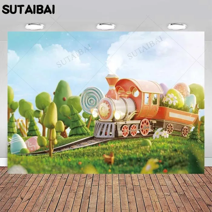 

Мультяшный комикс фон для детей украшение для первого дня рождения маленький поезд лесные деревья фон для фотографирования баннер для фото...