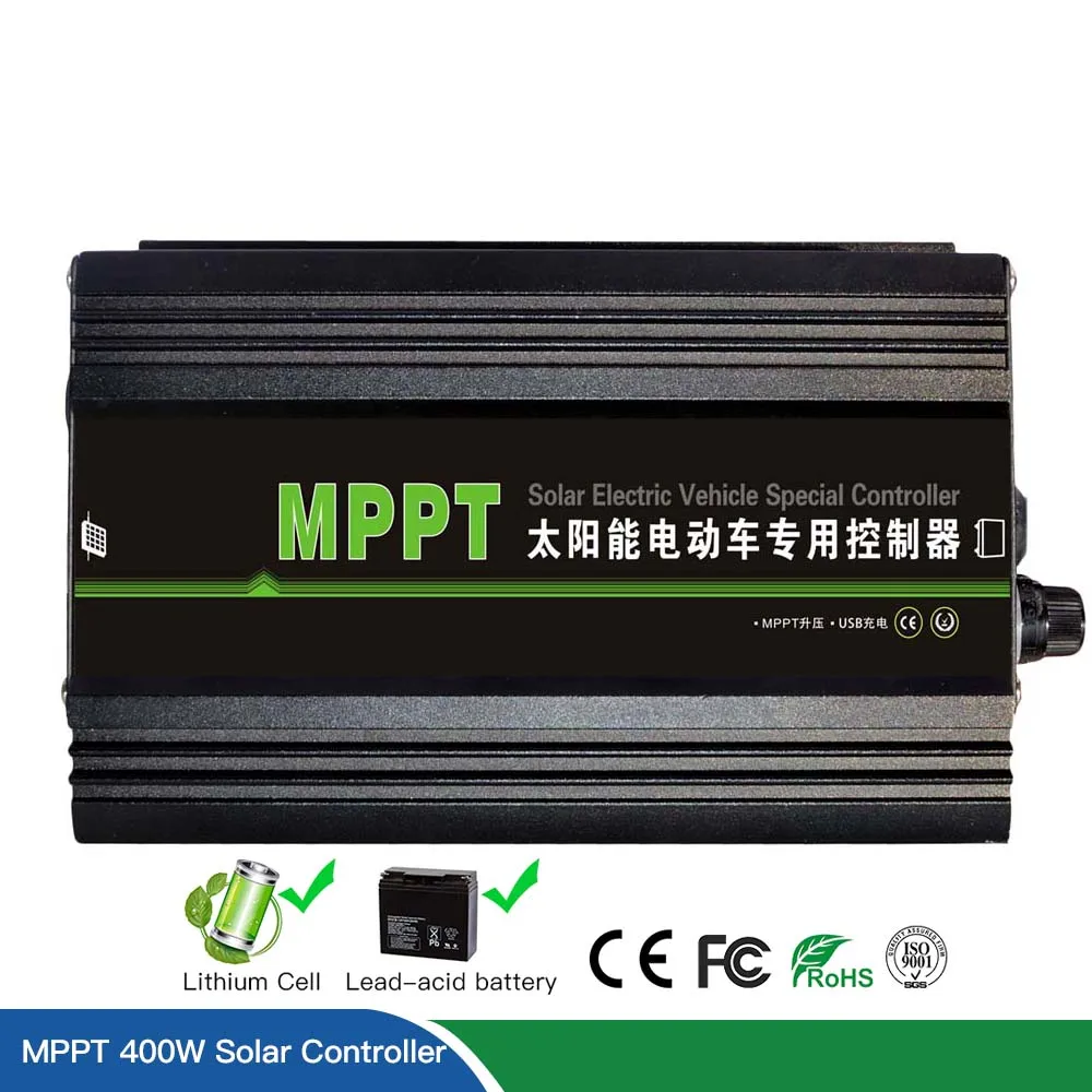 

400W 16-50VDC Booster MPPT Solar Controller Battery Regulaor For 48V 60V 72V Electric Car Vehicle Lifepo4 Lithium Lead Acid GEL