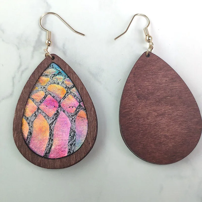 2020 новые богемные винтажные рыбные чешуи кожаные деревянные серьги-капли для