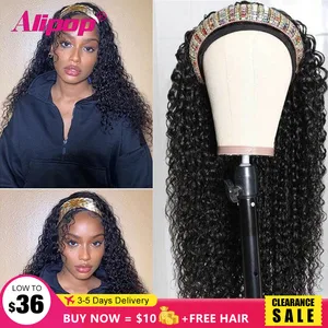 Кудрявый парик с головной повязкой человеческие волосы вьющиеся парики из натуральных волос для Для женщин бесклеевой парик бразильский Rmey волос парики Alipop парик