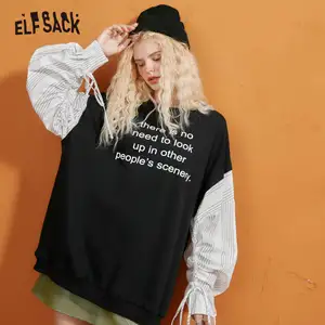Женский Повседневный пуловер ELFSACK Harajuku с буквенным принтом оверсайз, повседневный топ с длинными рукавами в Корейском стиле, осень 2020