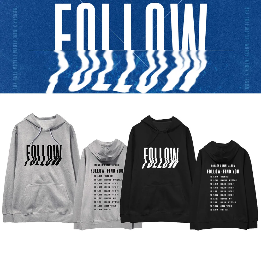 KPOP монста х Толстовка мини альбома Follow Мужская и женская одежда свободная куртка