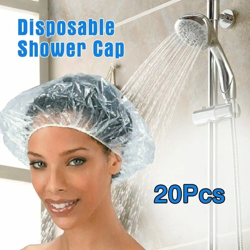 20pcs Disposable PE Clear Elastic Shower Cap Hotel Hair Salon Bathroom Products