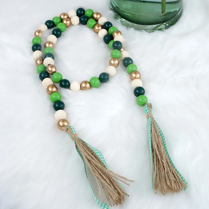 

Nordic Wood Bead Garland with Tassels Garland Decor Room Wall Hanging Ornament Holiday Pendant for Rural Farmhouse Home Decor