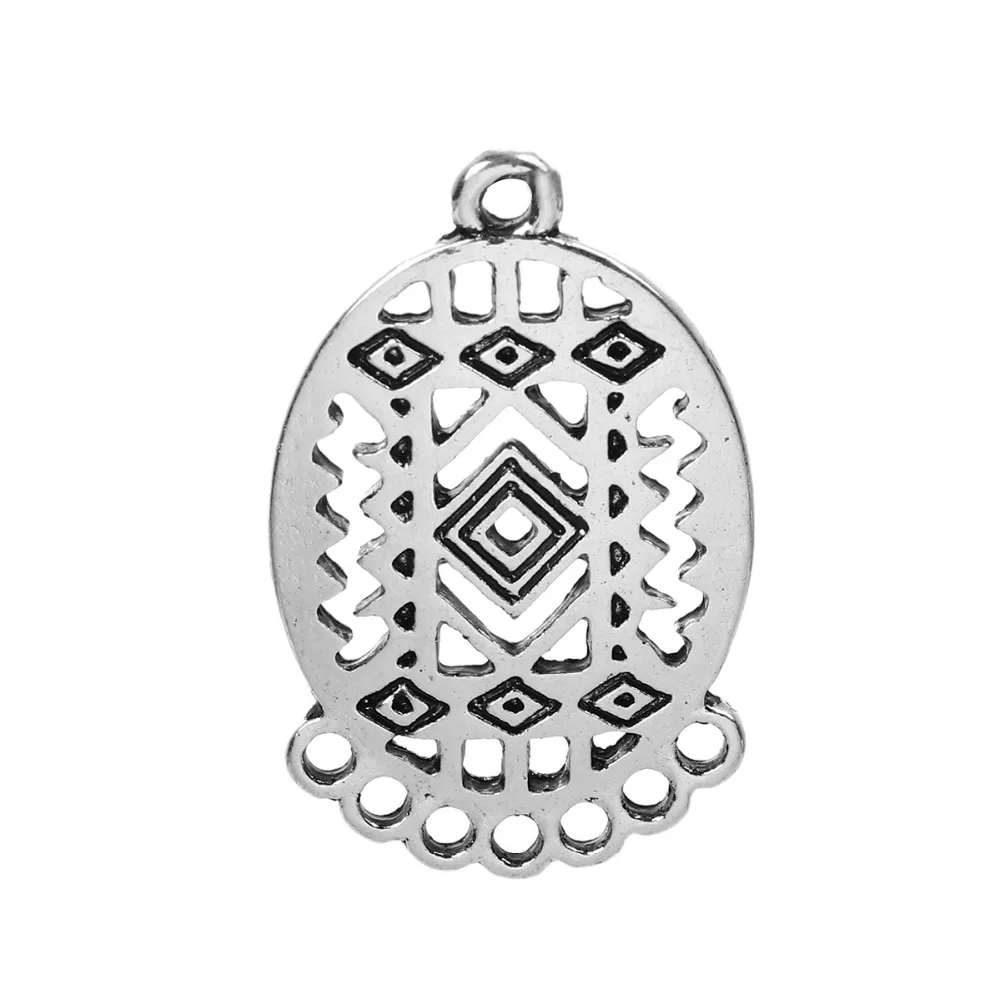 

DoreenBeads 10 шт. винтажные овальные соединители фурнитура для украшений с геометрическим узором Полые из цинкового сплава античные серебряные ...
