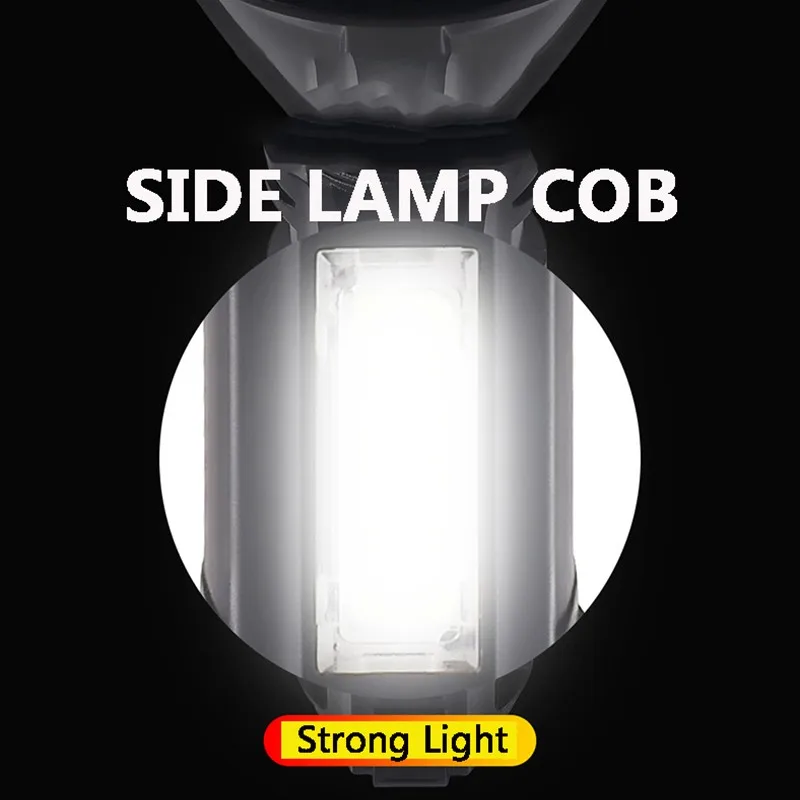 

Outdoor glare flashlight usb rechargeable led Torch with side light fishing light multi-function portable lamp power display LED