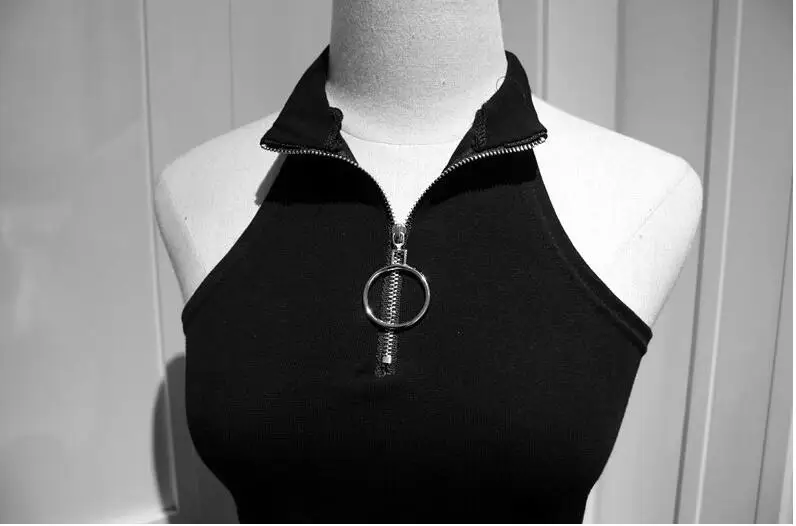 Japanese Harajuku Wind Spring and Summer High-collar Zipper Short Dark Hard Girl Ring Design vest Small Suspender girls TBM-T3