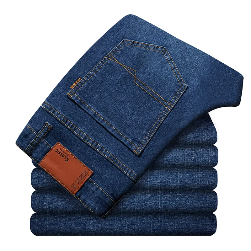 

Large men's elastic loose Wide Leg Jeans add fat business leisure straight wear long pants