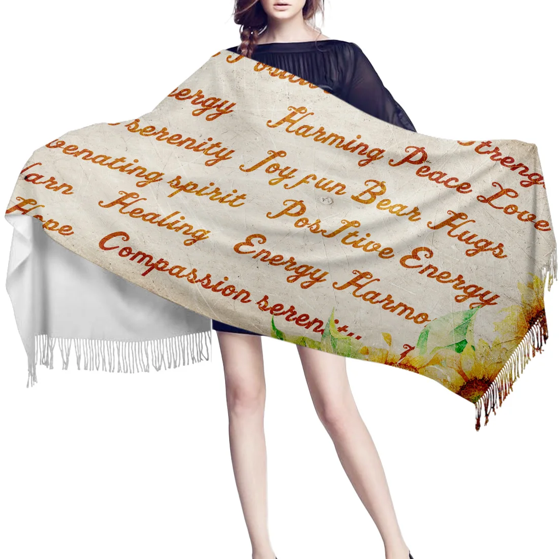 Женский кашемировый шарф с кисточкой зимний мягкий из пашмины в стиле ретро