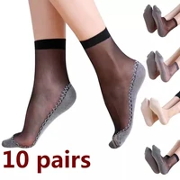 10 pairs women sheer elastic short silk socks summer ultra thin breathable anti slip cotton bottom skin friendly ankle sox
