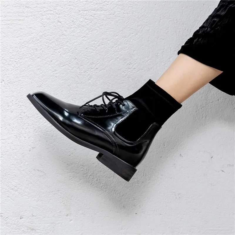 

MoonMeek 2020 New Brand winter women boots low heel square toe shoes woman fashion lace up black color ankle boots
