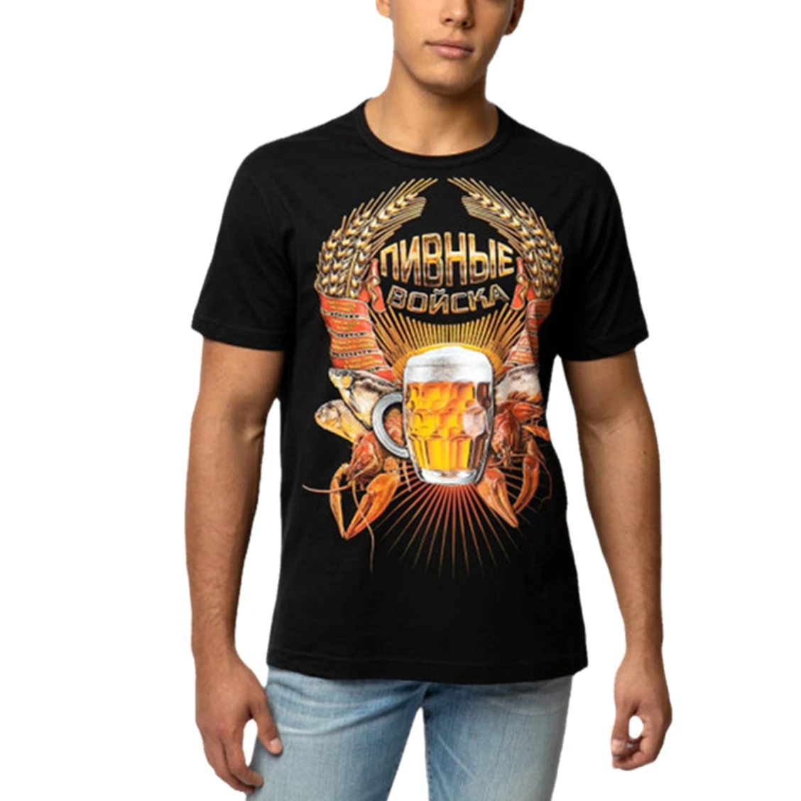

Male Clothes Summer Cotton Tee Shirt With Пивозавр Print Men's T-Shirt For Beer Lover